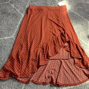 rust colored polka dot skirt